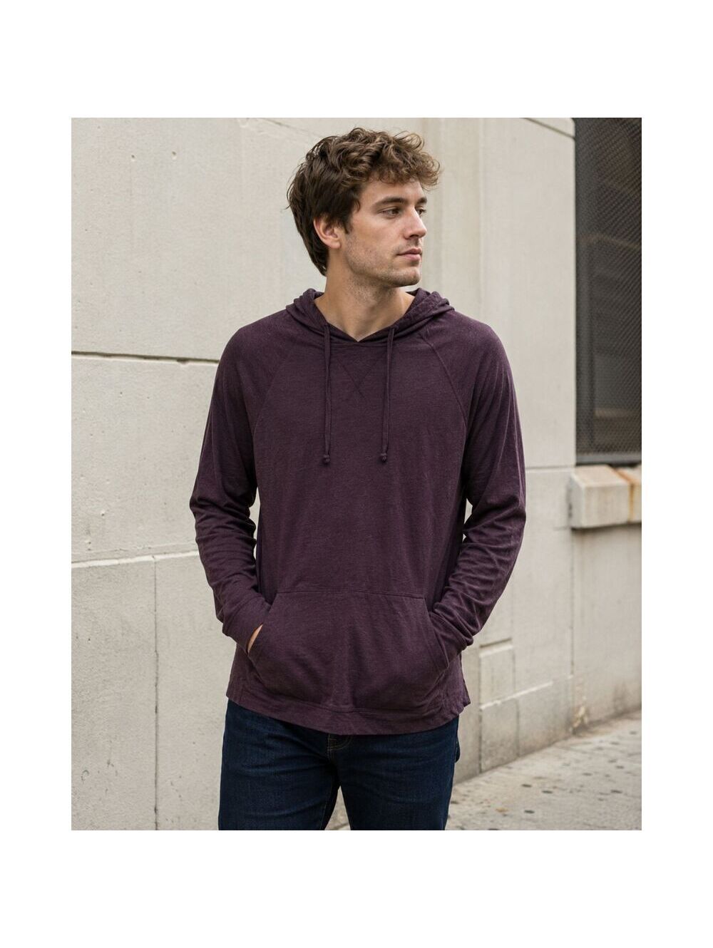 Public Opinion Maroon Lightweight Pullover Hoodie Raglan Kangaroo Men S